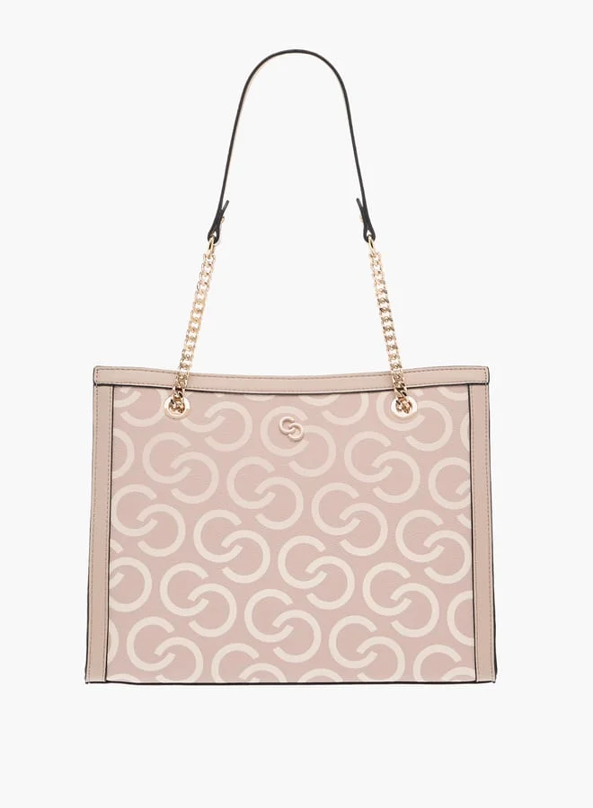 Celeste Womens Monogram Print Tote Bag With Handles And Zip Closure