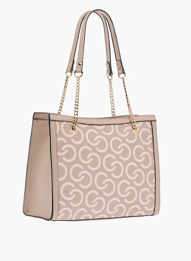 Celeste Womens Monogram Print Tote Bag With Handles And Zip Closure