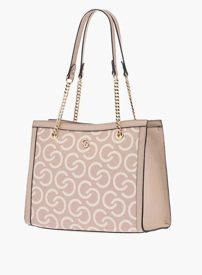 Celeste Womens Monogram Print Tote Bag With Handles And Zip Closure