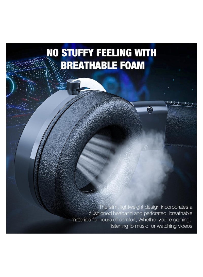 onikuma Wired Gaming Headsets RGB LED Headphones w/Mic for PS5/PS4 Black Silver - Image 4