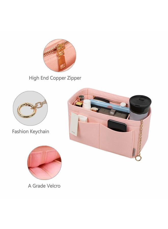 ZTUJO Purse Organizer Insert, Felt Purse Organizer with Zipper and Sewn Bottom Insert, Fit Speedy Neverfull Graceful,6 Sizes (Large, Brush Pink) - Image 4