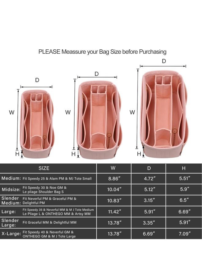 ZTUJO Purse Organizer Insert, Felt Purse Organizer with Zipper and Sewn Bottom Insert, Fit Speedy Neverfull Graceful,6 Sizes (Large, Brush Pink) - Image 3
