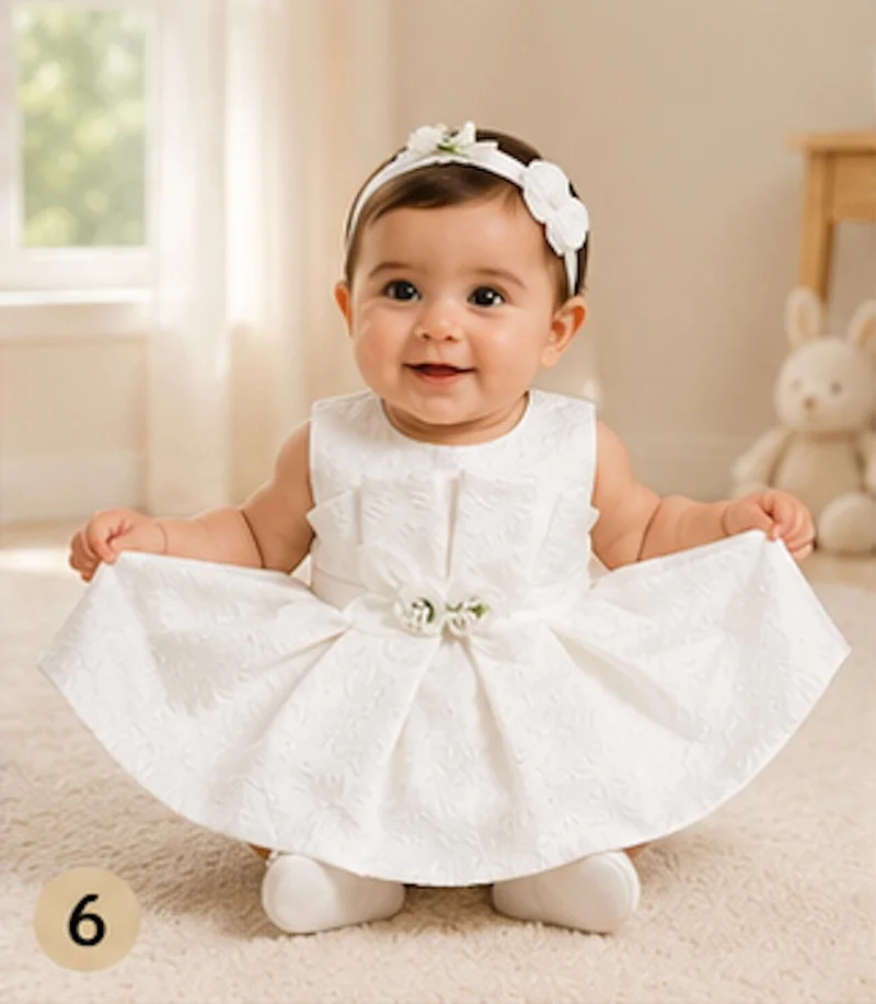 أرتيميا Artemea Baby Girls Textured Fit & Flare Party Dress - Off White