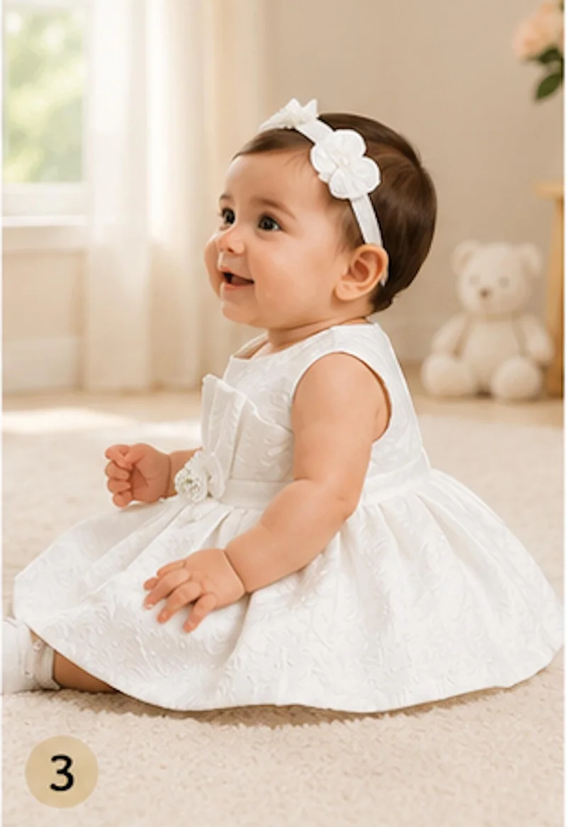 أرتيميا Artemea Baby Girls Textured Fit & Flare Party Dress - Off White