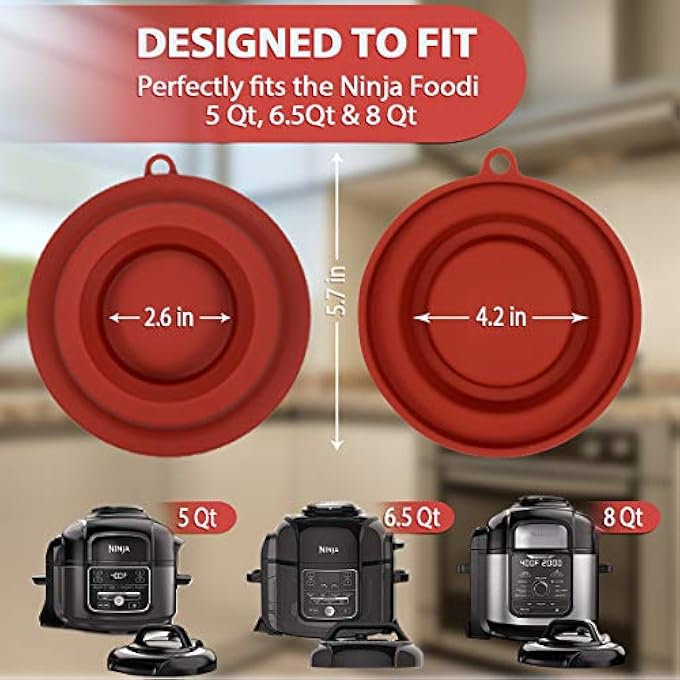 حامل غطاء سيليكون لطنجرة الضغط من السيليكون، ملحقات لطنجرة الضغط نينجا فودي ومقلاة الهواء سعة 5 كوارت و65 كوارت و8 كوارت، لون أحمر - Image 5