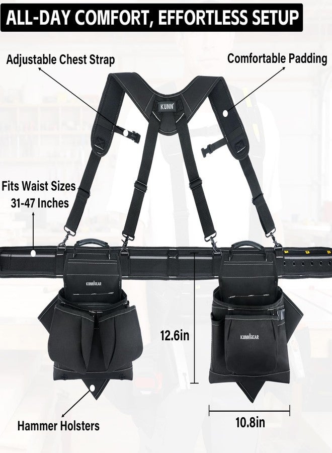 KUNN Tool Belt with Suspenders Professional Framer's Construction Rig with Suspenders and 22 Pockets for Carpenter, Electrician, Roofing - Image 3