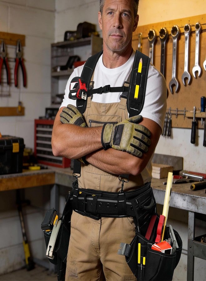 KUNN Tool Belt with Suspenders Professional Framer's Construction Rig with Suspenders and 22 Pockets for Carpenter, Electrician, Roofing - Image 2