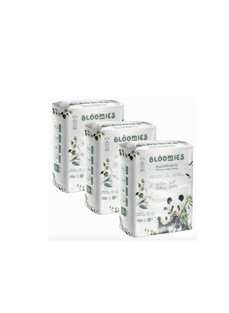 Bloomies سراويل أطفال متميزة مع مؤشر الرطوبة | حفاضات صديقة للبيئة ومضادة للحساسية مصنوعة من 100% من الخيزران حجم 6 للأطفال +15 كجم عبوة 22 قطعة من 3 - Image 1