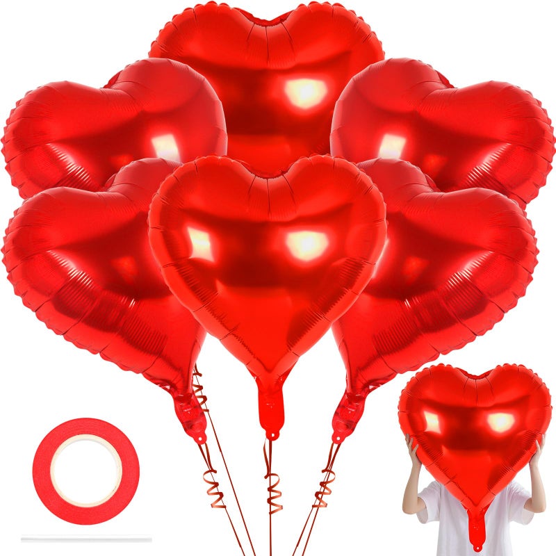 YOTHORN 32 Inch Giant Heart Balloons,6 Pcs Heart Shape Foil Balloons Love Balloon Valentine Balloon for Birthday Party Wedding Engagement Party Baby Shower Valentine Day Decorations (Red) - Image 1