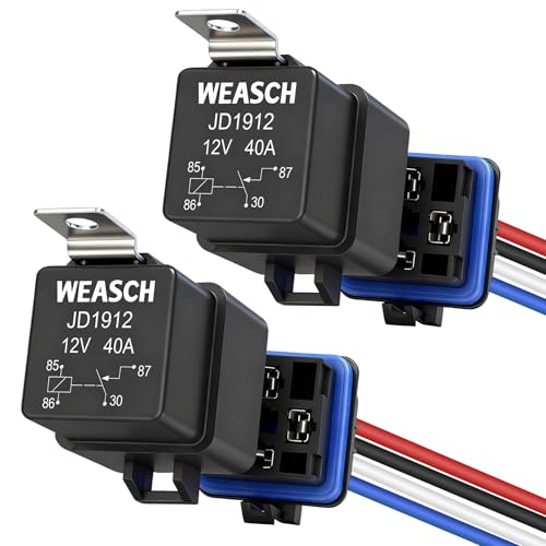 Weasch 2 Pack Waterproof Relay Kit, 12V 40A, 4 Pin SPST, Heavy Duty 14 AWG Tinned Copper Wires Automotive Relay and Harness Set for Automotive Car Marine Boat - Image 1