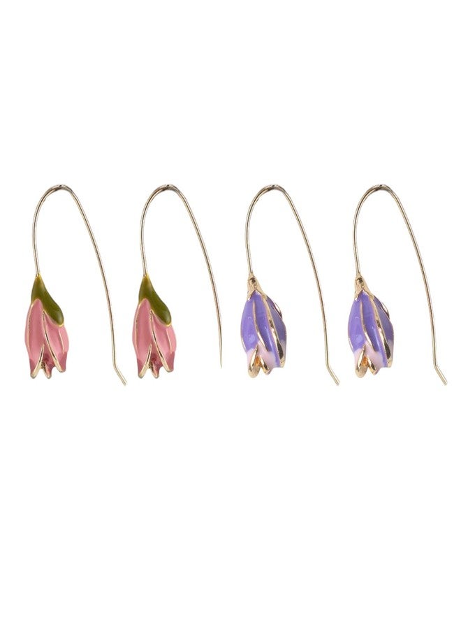 POYAMUSE Vintage Enamel Tulip Flower Earrings for Women - Elegant Tulip Floral Drop Earrings-pink purple - Image 1