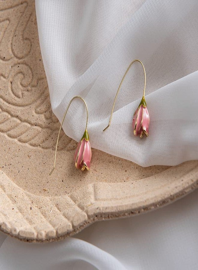 POYAMUSE Vintage Enamel Tulip Flower Earrings for Women - Elegant Tulip Floral Drop Earrings-pink purple - Image 4