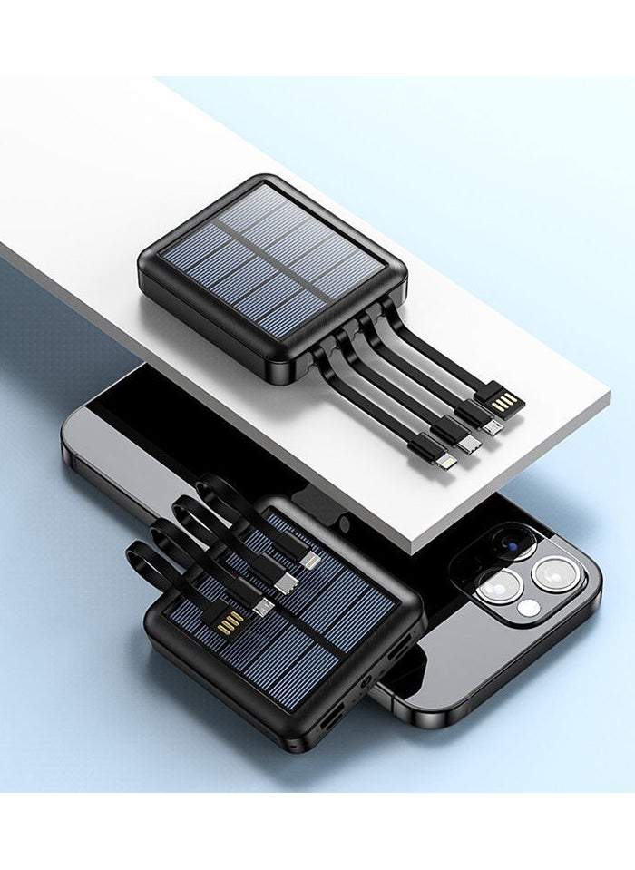 JEEJPV New solar power bank, built-in charging cable 20000 mAh large capacity power bank, compact and portable (black)  - Image 1