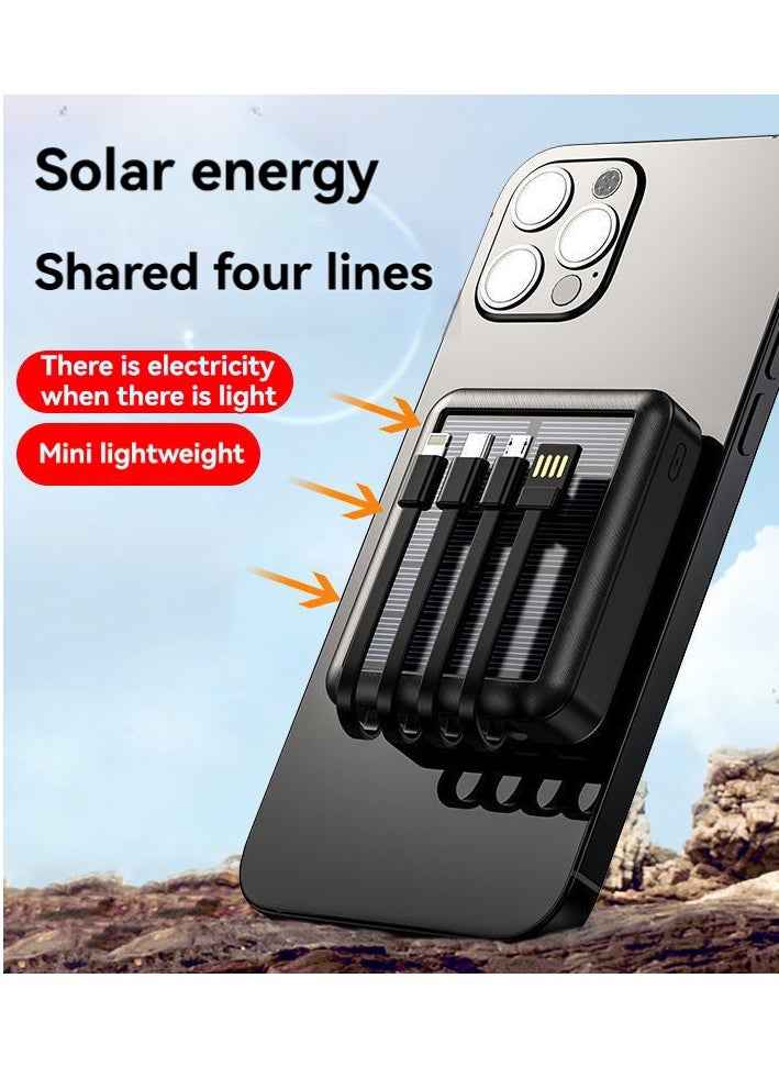 JEEJPV New solar power bank, built-in charging cable 20000 mAh large capacity power bank, compact and portable (black)  - Image 2