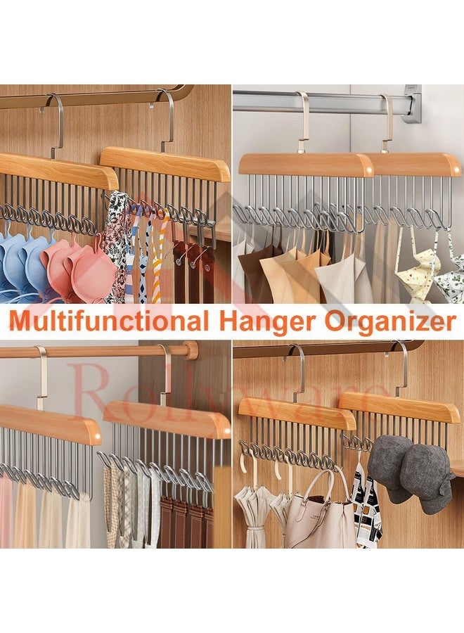 ROLLYWARE ROLLYWARE Wooden Belt Hanger for Closet with 8 Hooks, Sturdy Wooden Non-Slip Belt Holder for Wardrobe Space Saving Organizer Rotating Display Belt Rack for Bra Hat Tank Tops (Natural Wood, 3)  - Image 3