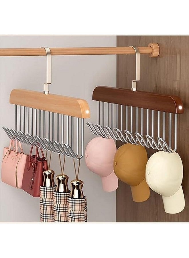 ROLLYWARE ROLLYWARE Wooden Belt Hanger for Closet with 8 Hooks, Sturdy Wooden Non-Slip Belt Holder for Wardrobe Space Saving Organizer Rotating Display Belt Rack for Bra Hat Tank Tops (Natural Wood, 3)  - Image 1