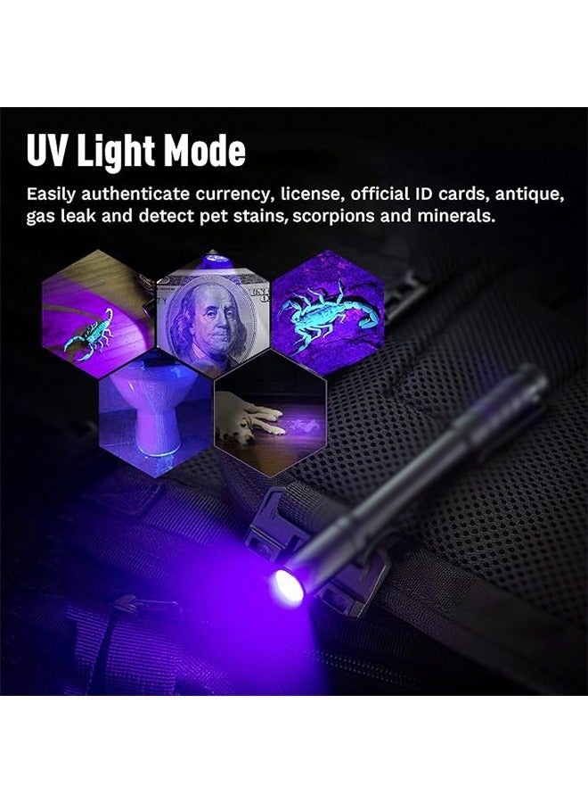LED Mini Flashlight Ultra Bright Pocket Flashlight Pen Light Flashlight UV LED Pen Flashlight Tactical Penlight Inspection Light with Clip for Camping Outdoor Emergency Inspection Work Repair Black - Image 4