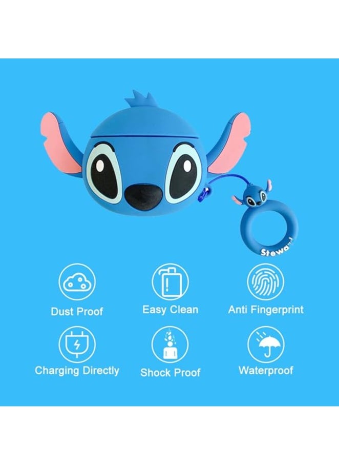 AirPods Pro 2 Case Soft Silicone Shockproof Cover for Apple Airpods Pro 2nd, New 3D Cute Cartoon Creative Fun Case with Keychain Design For Airpods Pro 2nd Case (stitch blue)