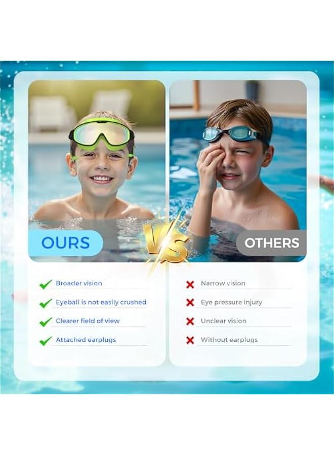 Captaintech Swim Goggles for Kids 3-15 with Earplugs Large Frame Anti-Fog/UV Swimming Goggles for Boys Girls Toddler 2PCS - Image 2