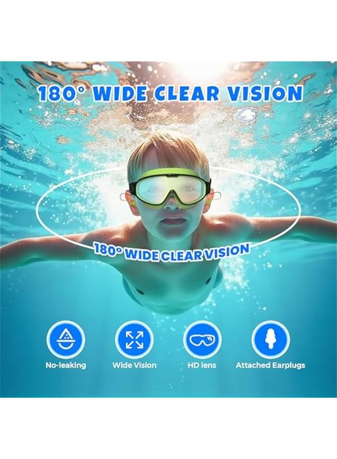 Captaintech Swim Goggles for Kids 3-15 with Earplugs Large Frame Anti-Fog/UV Swimming Goggles for Boys Girls Toddler 2PCS - Image 4