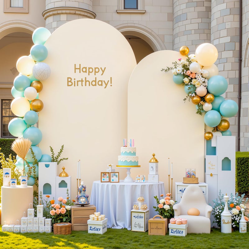 HB HBB MAGIC Beige Arch Backdrop Cover Set of 2 Beige Arch Cover 7.2 and 6ft Wedding Arch Cover Stretchy Backdrop Bridal Baby Shower Birthday Party Arches Stand Covers Spandex - Image 3