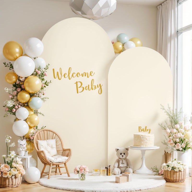 HB HBB MAGIC Beige Arch Backdrop Cover Set of 2 Beige Arch Cover 7.2 and 6ft Wedding Arch Cover Stretchy Backdrop Bridal Baby Shower Birthday Party Arches Stand Covers Spandex - Image 2