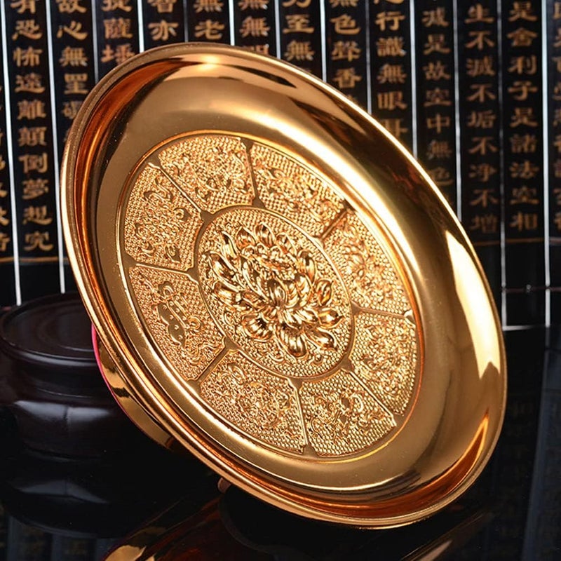 Fruit Tray Fruit Offering Tray Gold Fruit Tray Buddhism Offering Tray Buddha Altar Amulet Plate Round Fruit Food Serving Platter Buddhism Storage Tray Royal Chalice Dish Buddha Bowls - Image 2