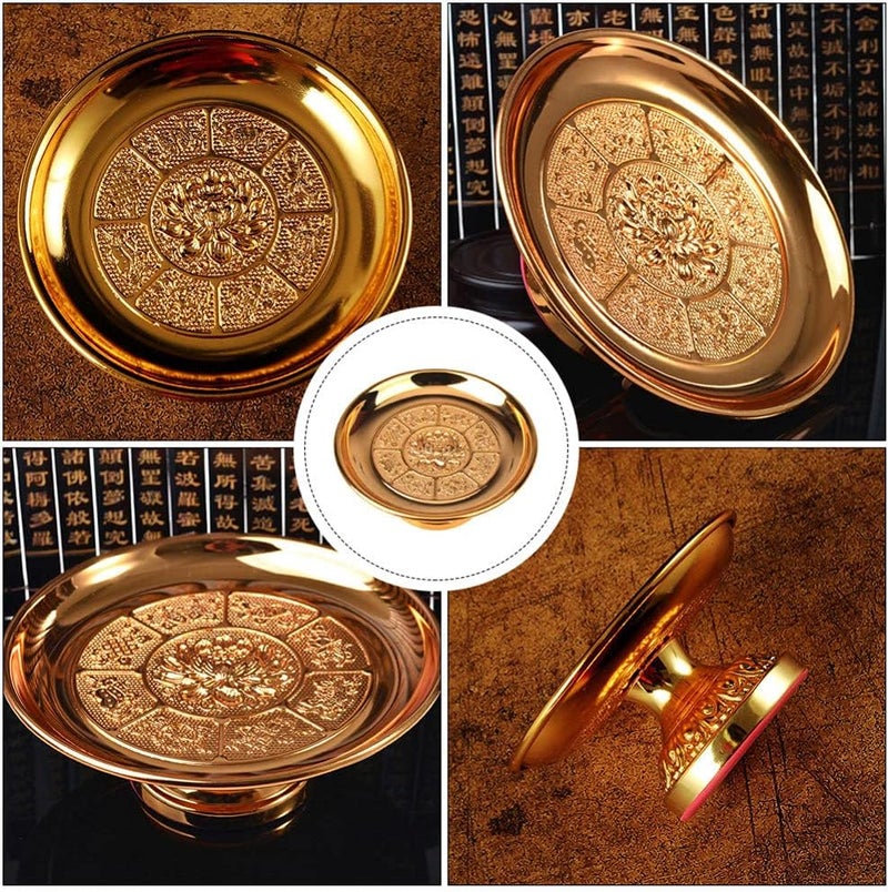 Fruit Tray Fruit Offering Tray Gold Fruit Tray Buddhism Offering Tray Buddha Altar Amulet Plate Round Fruit Food Serving Platter Buddhism Storage Tray Royal Chalice Dish Buddha Bowls - Image 5