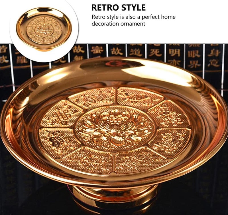 Fruit Tray Fruit Offering Tray Gold Fruit Tray Buddhism Offering Tray Buddha Altar Amulet Plate Round Fruit Food Serving Platter Buddhism Storage Tray Royal Chalice Dish Buddha Bowls - Image 4