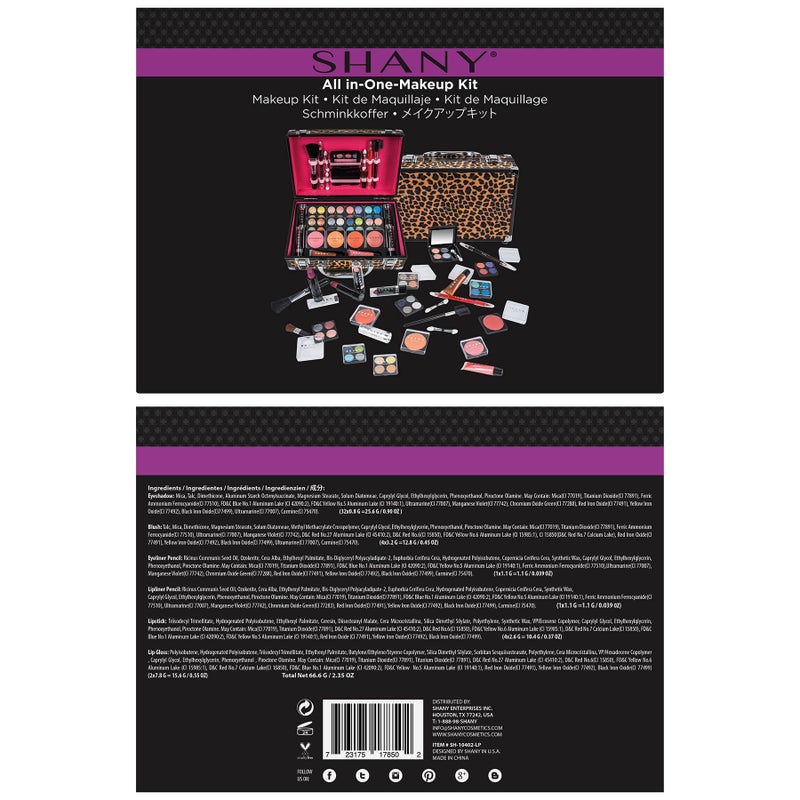 SHANY Carry All Makeup Train Case with Pro Makeup Set, Makeup Brushes, Lipsticks, Eye Shadows, Blushes, Powders, and more - Reusable Makeup Storage Organizer - Premium Gift Packaging - Leopard - Image 3