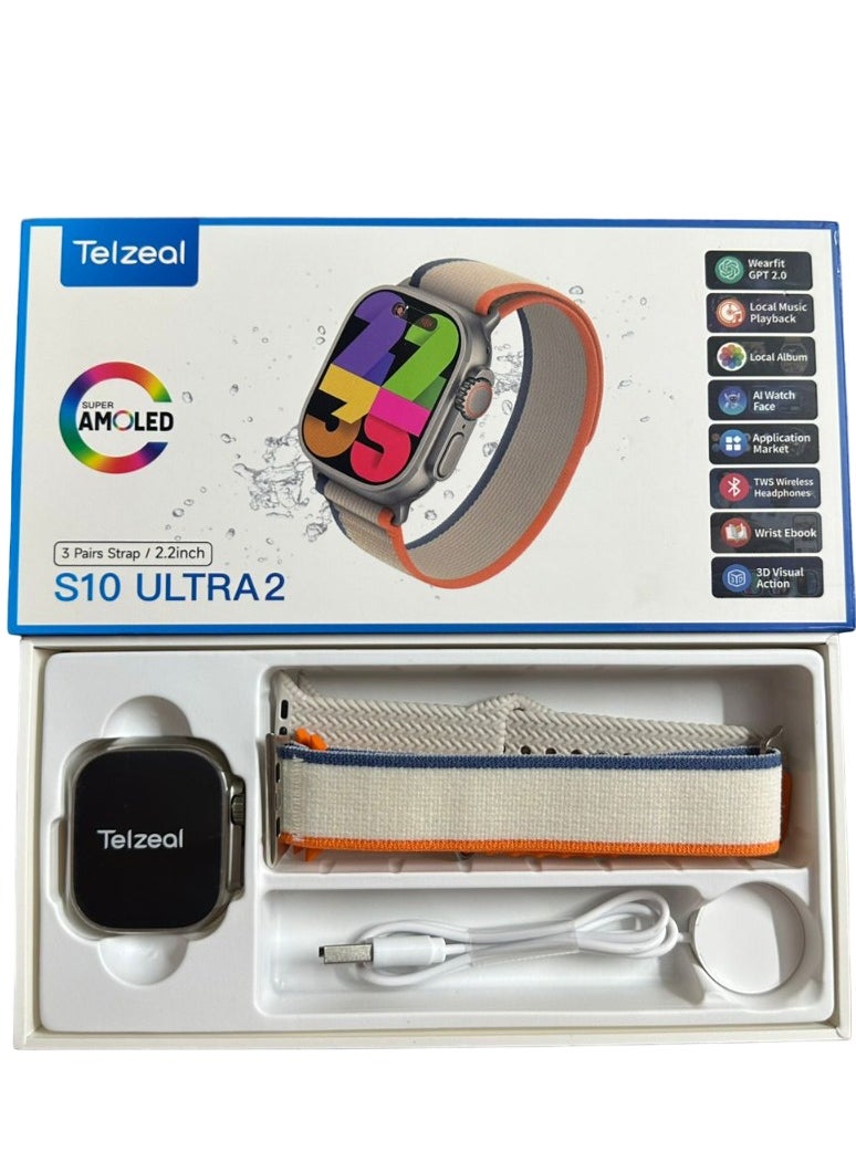 Telzeal - telzeal s10 ultra 2 smart watch NFC Elegant Design Support Bluetooth Calls Support Wireless Charging| Touch Screen compatablewith IOS & android for men and women - Image 1