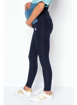 Adidas Maternity Sportswear Fit Brand Logo Training Tights, Navy Blue  - Image 4