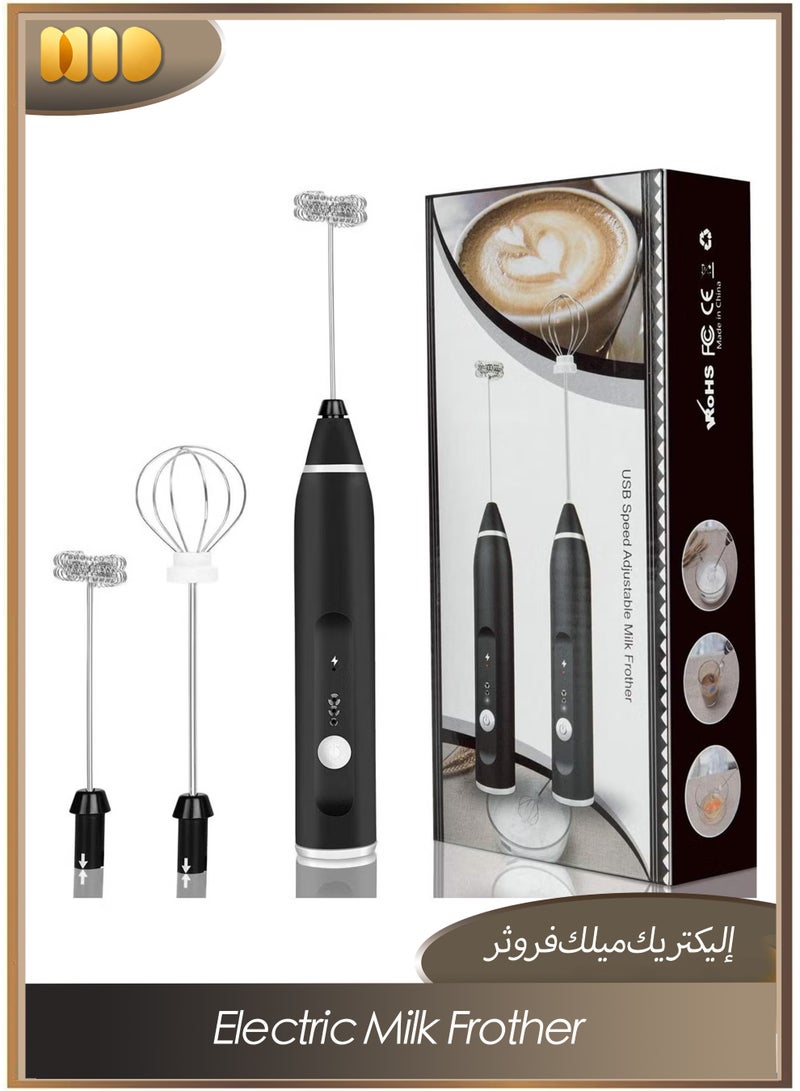 Rechargeable Electric Milk Frother Maker With Whisk Set, Handheld Foam Maker & Drink Mixer with Stainless Steel Whisks, 3-Speed Adjustable Blender for Coffee, Latte, Cappuccino & More – Black - Image 1