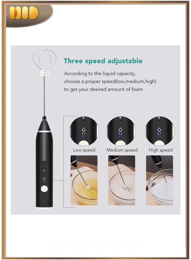 Rechargeable Electric Milk Frother Maker With Whisk Set, Handheld Foam Maker & Drink Mixer with Stainless Steel Whisks, 3-Speed Adjustable Blender for Coffee, Latte, Cappuccino & More – Black - Image 4