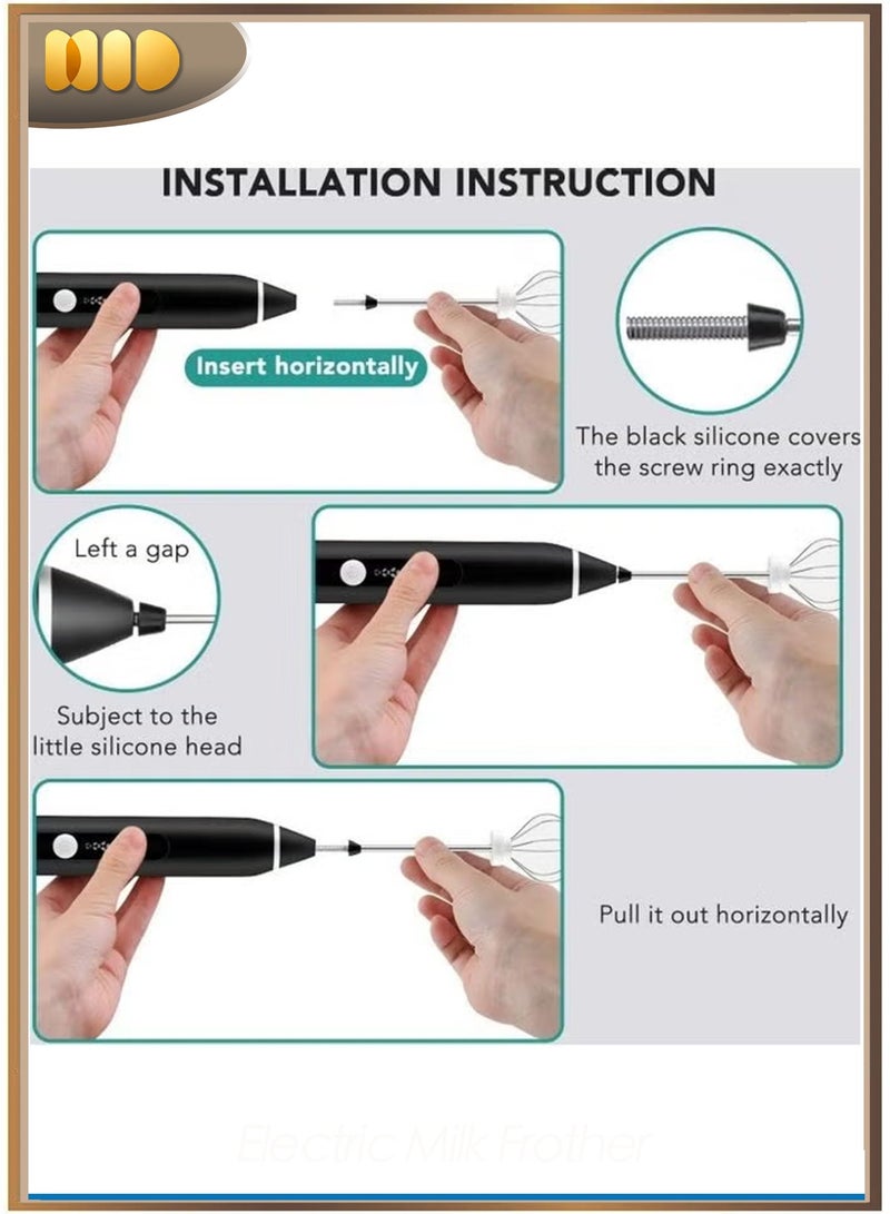 Rechargeable Electric Milk Frother Maker With Whisk Set, Handheld Foam Maker & Drink Mixer with Stainless Steel Whisks, 3-Speed Adjustable Blender for Coffee, Latte, Cappuccino & More – Black - Image 2