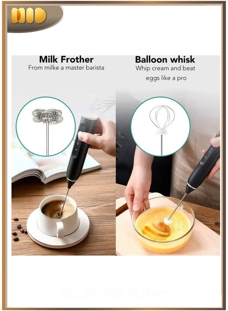 Rechargeable Electric Milk Frother Maker With Whisk Set, Handheld Foam Maker & Drink Mixer with Stainless Steel Whisks, 3-Speed Adjustable Blender for Coffee, Latte, Cappuccino & More – Black - Image 3