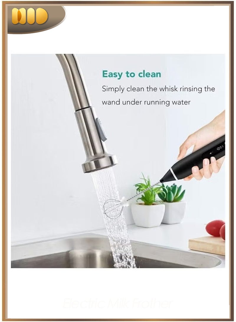 Rechargeable Electric Milk Frother Maker With Whisk Set, Handheld Foam Maker & Drink Mixer with Stainless Steel Whisks, 3-Speed Adjustable Blender for Coffee, Latte, Cappuccino & More – Black - Image 5