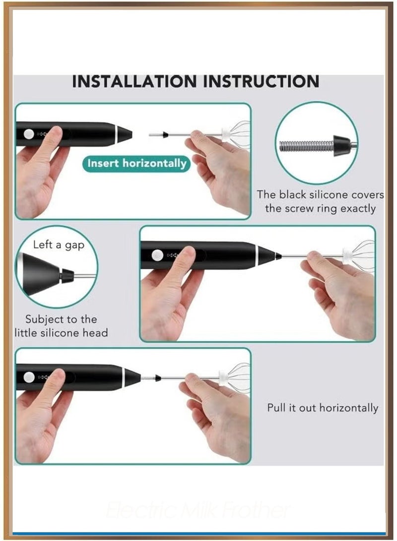 Rechargeable Electric Milk Frother Maker With Whisk Set, Handheld Foam Maker & Drink Mixer with Stainless Steel Whisks, 3-Speed Adjustable Blender for Coffee, Latte, Cappuccino & More – Black - Image 2