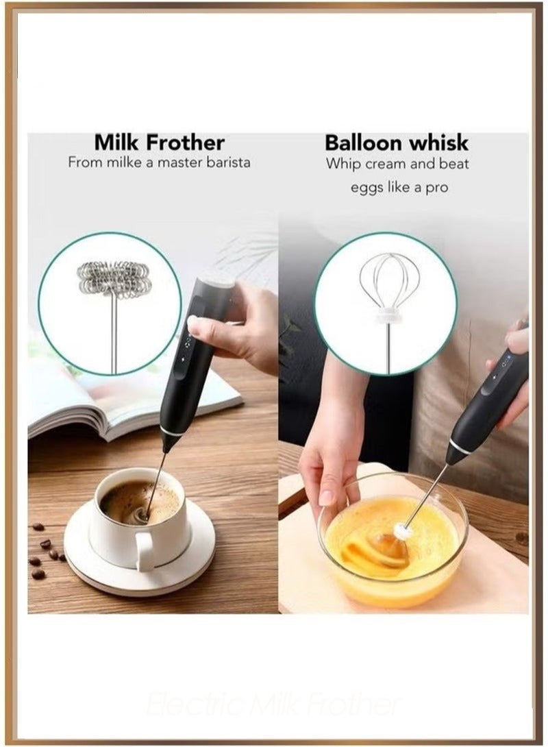 Rechargeable Electric Milk Frother Maker With Whisk Set, Handheld Foam Maker & Drink Mixer with Stainless Steel Whisks, 3-Speed Adjustable Blender for Coffee, Latte, Cappuccino & More – Black - Image 3