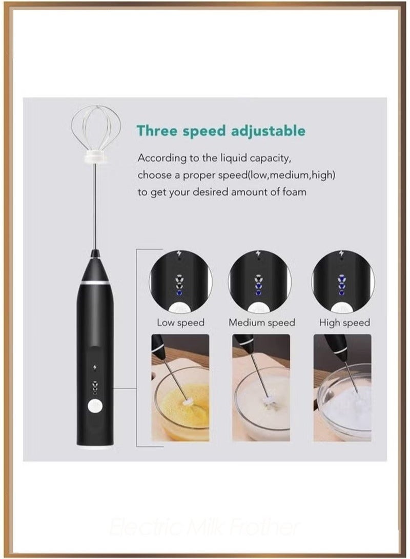 Rechargeable Electric Milk Frother Maker With Whisk Set, Handheld Foam Maker & Drink Mixer with Stainless Steel Whisks, 3-Speed Adjustable Blender for Coffee, Latte, Cappuccino & More – Black - Image 4