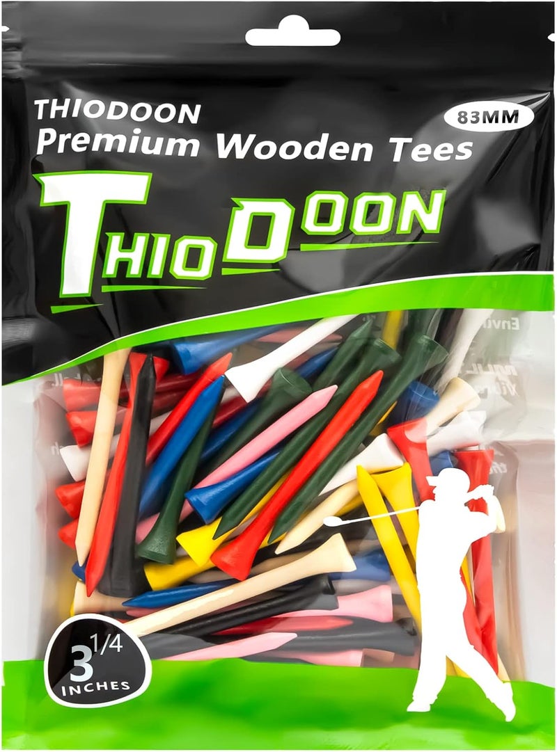 THIODOON Golf Tees Professional Natural Wood Golf Tees Pack of 100, Golfing Tees Multiple Colors Size 3-1/4 inch, 2-3/4 inch or 2-1/8 inch, Tall Golf Tees Bulk Reduce Side Spin and Friction - Image 1