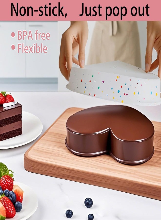 saphe Silicone 10 Inch Cake Pans - Heart Shaped Baking Molds, Set of 4 Cake Molds for Cake, Cheesecake, Rainbow Cake (heart shaped) - Image 3