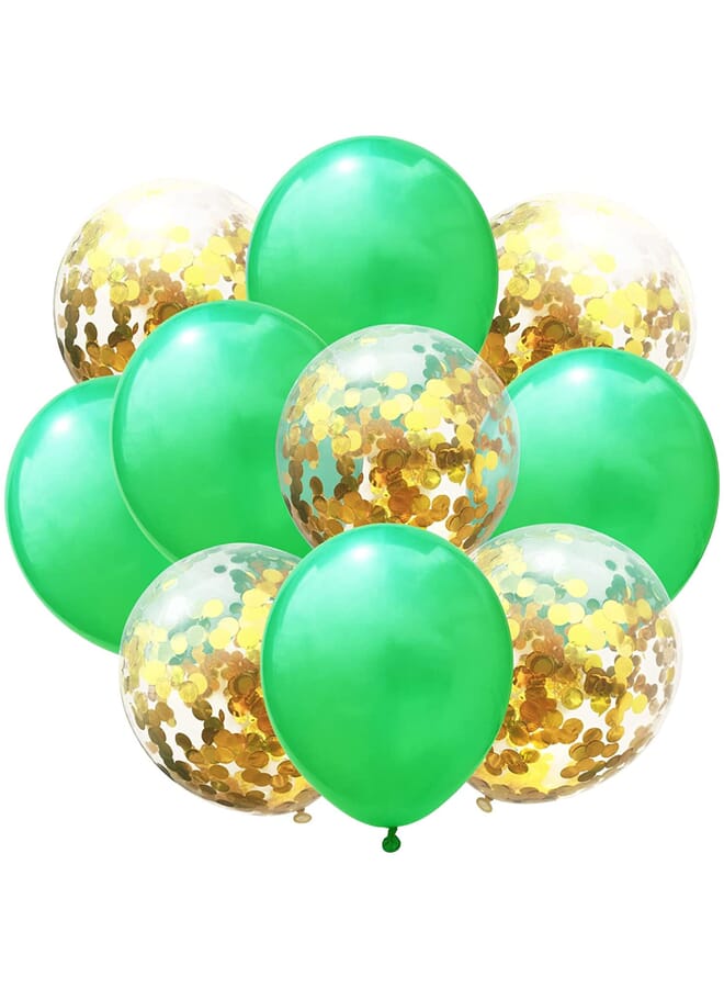 بارتي تايم مجموعة ديكورات بالونات مكونة من 10 قطع تتضمن بالونات لاتكس خضراء معدنية وبالونات مملوءة برقائق ذهبية لعيد الميلاد وحفلات الزفاف وحفلات استقبال المولود الجديد مقاس 12 بوصة - Image 2