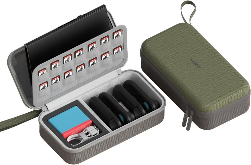Hagibis Carrying Case for Switch 2, Large Portable Travel Storage Organizer, Pouch Protective Hard Shell Carry Bag Handbag with 14 Game Cartridges for NS Accessories, Joy-Con, Charger, Cable (Green) - Image 1