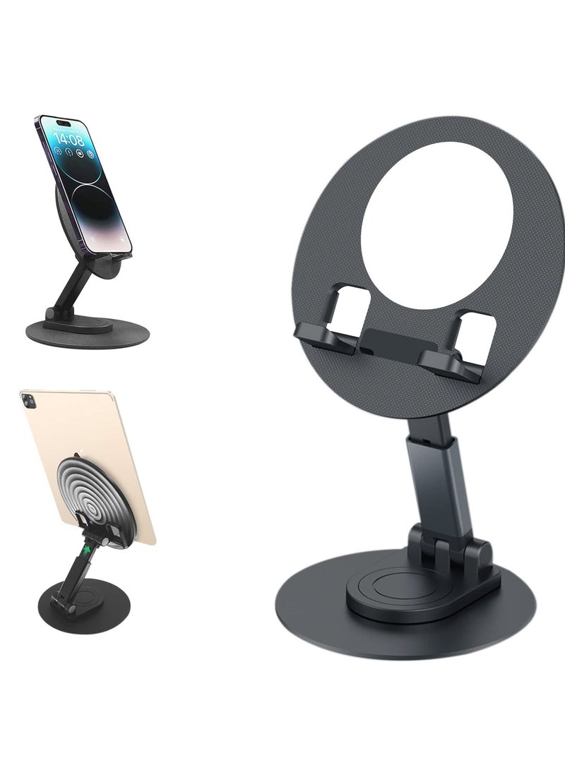 Excefore Foldable Aluminum Alloy Cell Phone Stand for Desk,Adjustable Phone Holder iPhone Holder Stand with Mirror Rotatable Cellphone Stand Compatible with All Smartphones iPhone11-14/Max/Ultra Tablet 4-10in - Image 1