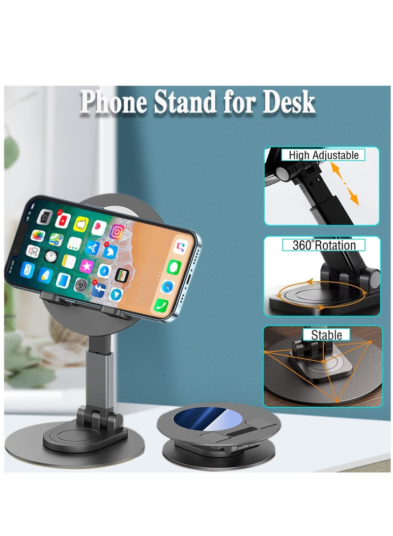Excefore Foldable Aluminum Alloy Cell Phone Stand for Desk,Adjustable Phone Holder iPhone Holder Stand with Mirror Rotatable Cellphone Stand Compatible with All Smartphones iPhone11-14/Max/Ultra Tablet 4-10in - Image 3