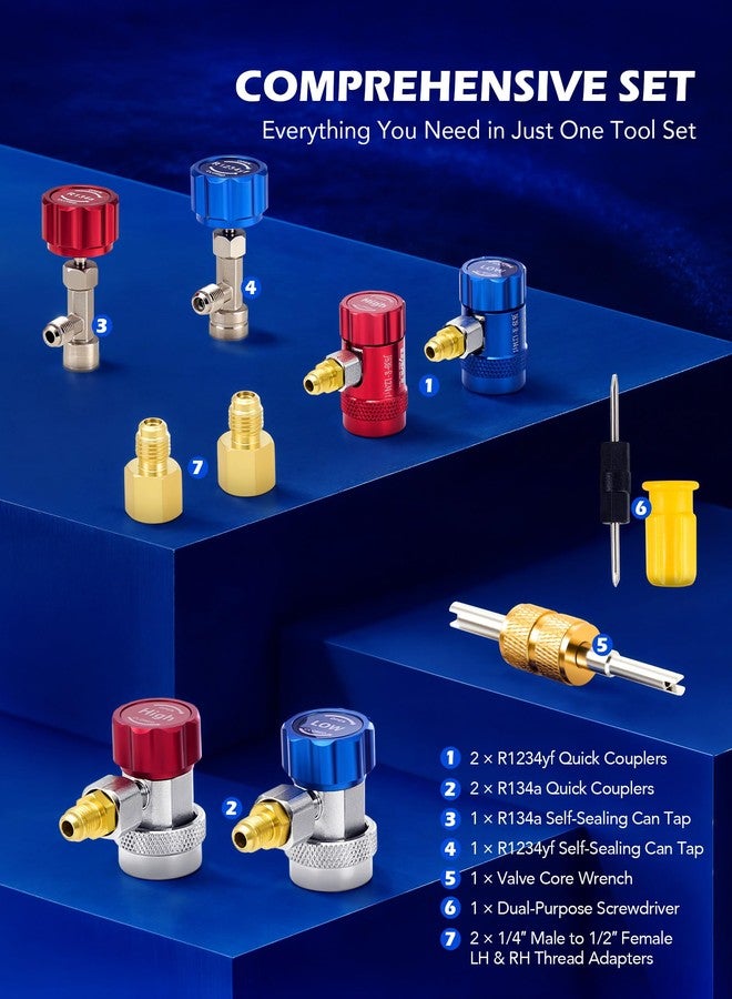 Orion Motor Tech AC Gauges, 3 Way Manifold Gauge Set for R1234yf R134a R404a Refrigerant, Automotive Gauge Set with Hoses Quick Couplers Self Sealing Can Taps for Car Freon Charging & Evacuation - Image 3