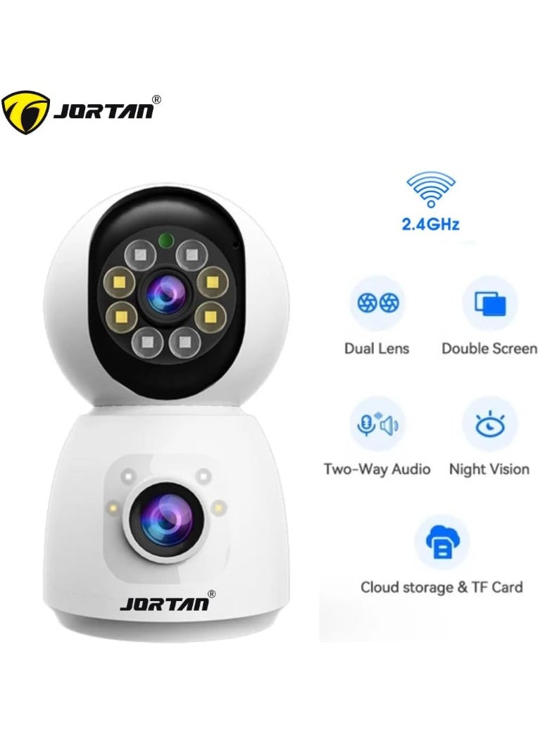 JORTAN 4MP Indoor Dual Lens Wi-Fi Security Camera with PTZ Control, Full Color Night Vision, Auto Tracking, Motion Detection, Two-Way Audio, HD Video, Security Alarm, Baby & Pet Monitoring, Remote Viewing - Image 2