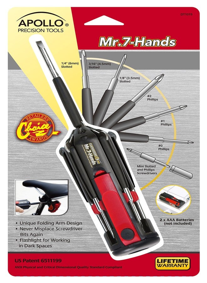 Apollo Tools Mr. 7-Hands, Patented, 8 in 1 Screwdrivers with Worklight - DT1019 - Image 2