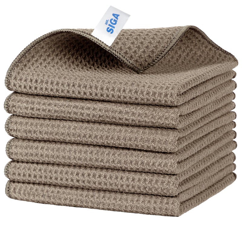 MRSIGA Waffle Pattern Cleaning Cloths Reusable Absorbent Microfiber Cleaning Towels Ultra Soft Microfiber Kitchen Cleaning Rags 6 Pack Sandy Brown 126 x 126 inch